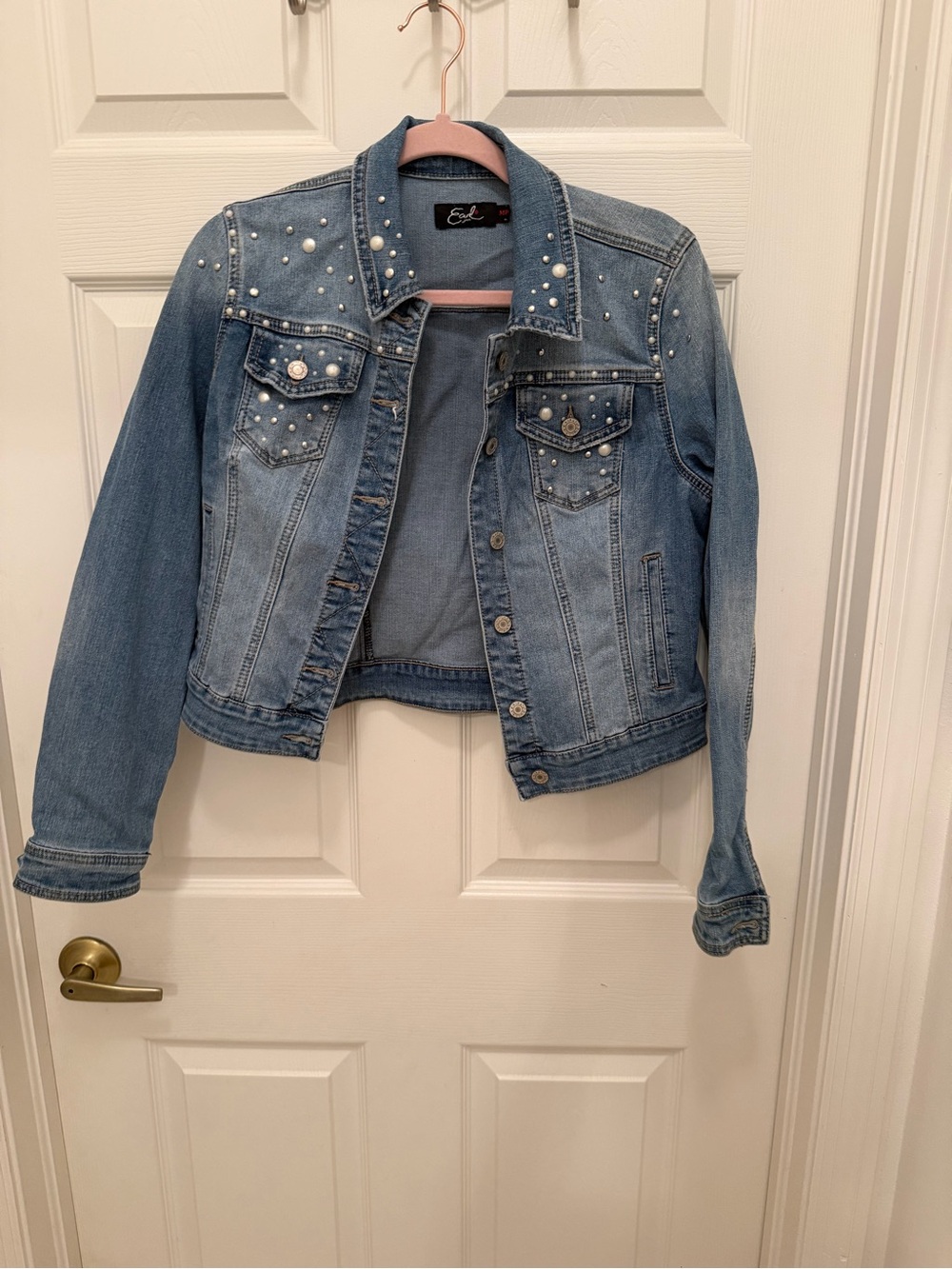 Earl Jeans Light Blue Pearl-Studded Denim Jacket